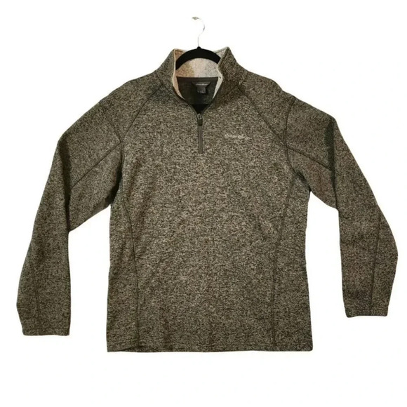 Eddie Bauer Sweater Men Size Large Gray Polyester Fleece Lined 1/4 Zip Mock Neck - Picture 2 of 7